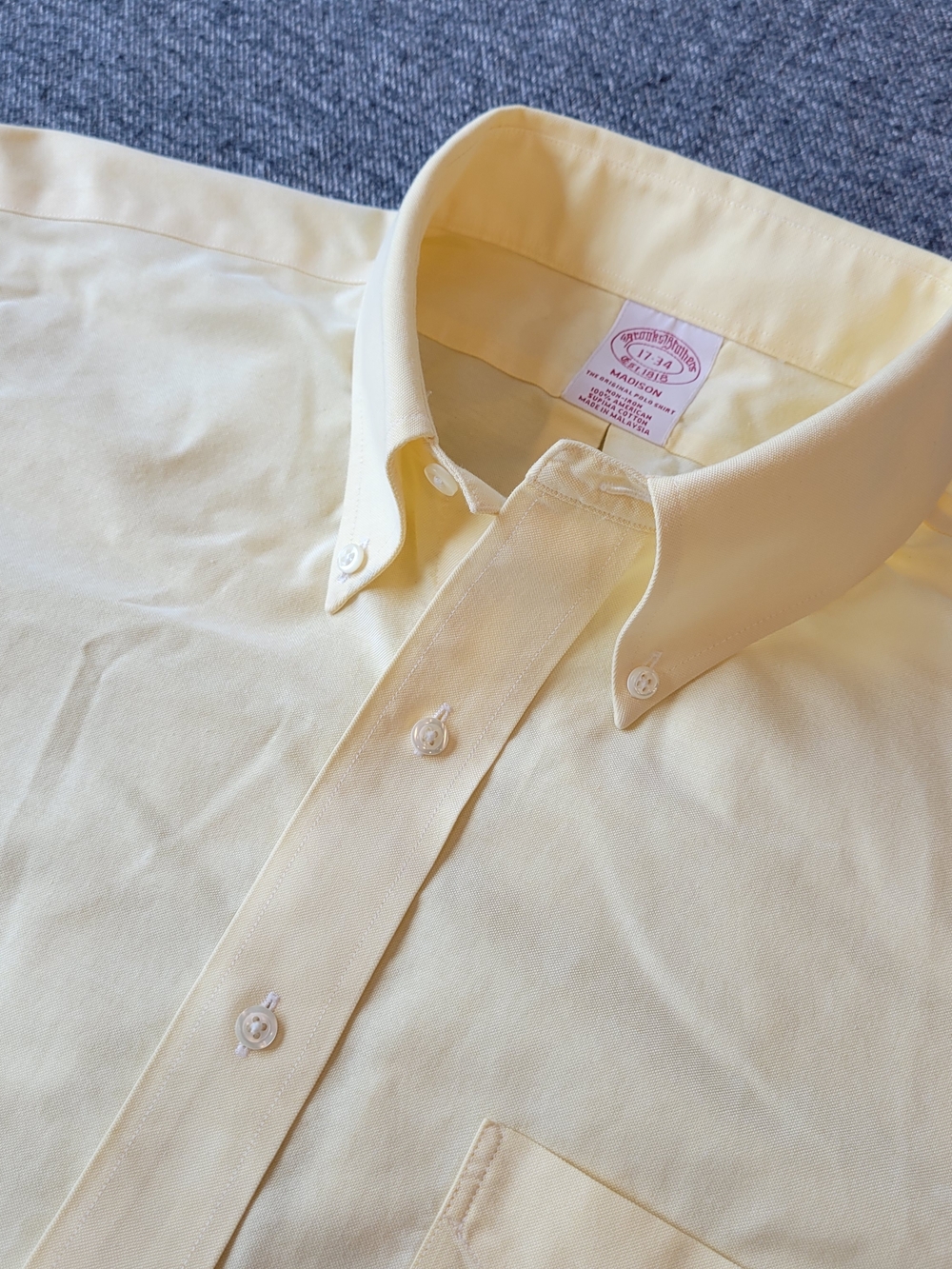 Brooks Brothers Dress Shirt Men's 17 34 Madison Yellow Button Down Non Iron OCBD